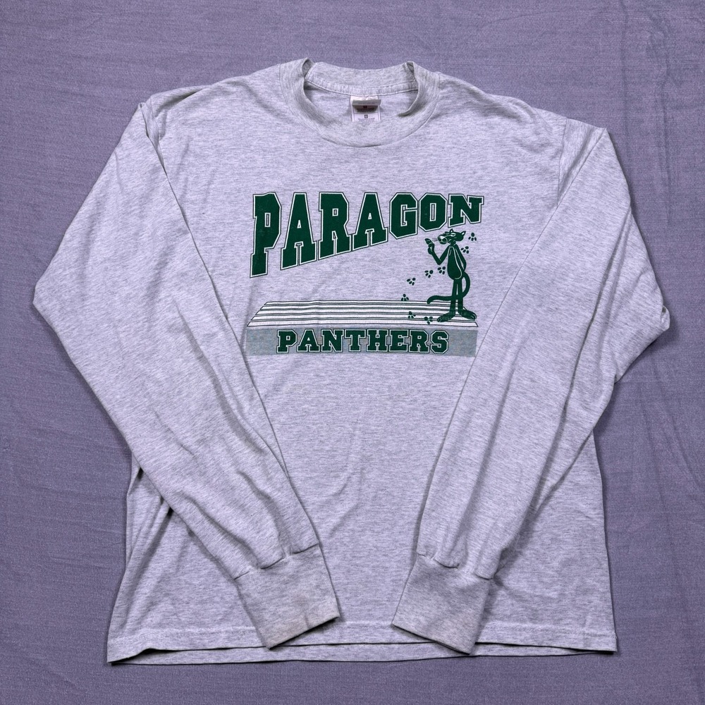 Vintage Fruit of the Loom Mens Gray Paragon Panthers Long Sleeve T-Shirt Size L
